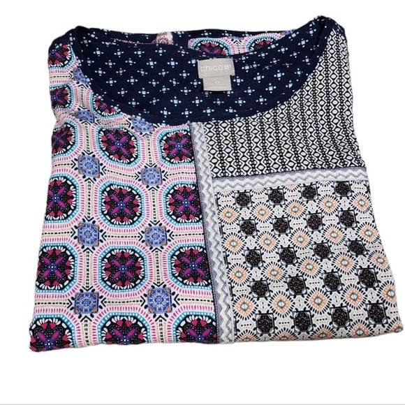 Chico's Women's Patchwork Embroidered Dolman Tee Navy/Multi 0 (S) - Picture 3 of 12